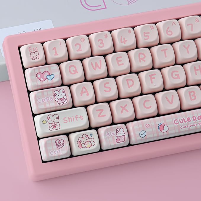 PBT 148 Keys Cute Keycaps Dye-Sublimation Bunny Keycaps Set MOA Profile for Cherry Gateron MX Keys Mechanical Keyboards