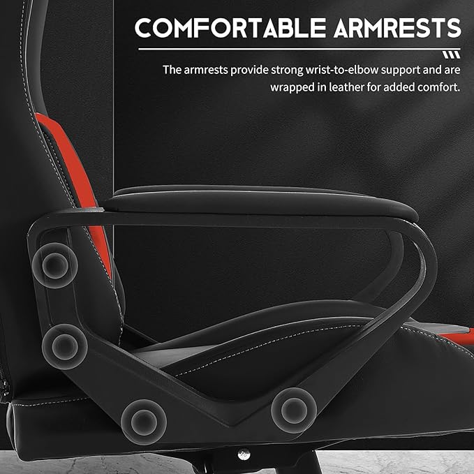 BLKMTY Gaming Chair Video Game Ergonomic Office Racing Computer PU Leather Chair - High Back Executive Task with Lumbar Support Headrest Swivel Chairs Red