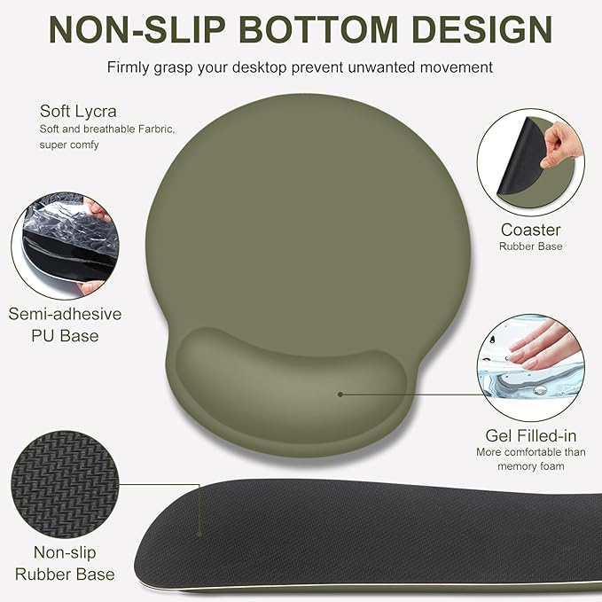4 PCS Mouse Pad Desk Mat Protector Keyboard Wrist Rest + Comfortable Mouse Pad Wrist Rest +Coaster Large Gaming Mousepad for Computer Laptop 35.4X 15.7 Deskpad for Office Home I Olive Green