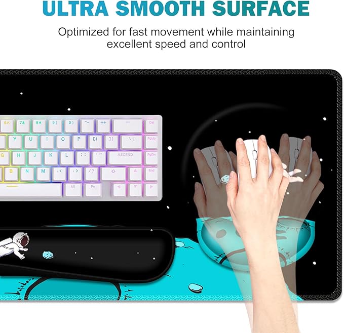 Gaming Mouse Pad Large Desk Mat Cute Desk Pad Protector 4in1 XXL Mousepad + Keyboard Wrist Rest+Mouse Wrist Rest+Coaster Set with Ergonomic Desk Pad for Home Office PC Computer Cool Space Alien