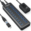 Powered USB Hub Wenter 10-Ports USB Splitter Hub 3.0 with Individual LED On/Off Switches and USB A-C Adapter 12V/3A Power AdapterPowered USB 3.0 Hub for PC Laptop Desktop