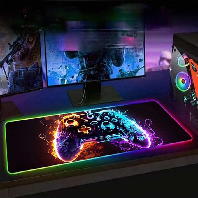 XL RGB Gaming Mouse Pad with 14 Light Modes - Light Up Gamer Mouse Pad31.5 x 11.8in Non-Slip Gamepad Style Led Large Gamer MousepadBlack Long Glowing Gaming Accessories for Desk Waterproof