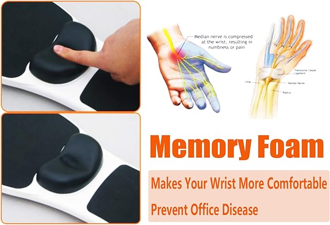 Armrest Mouse pad with arm Wrist Rest Support Adjustable Ergonomic Computer Mouse mat for Chair Home&ampOffice Chair Extender Attachable Black White