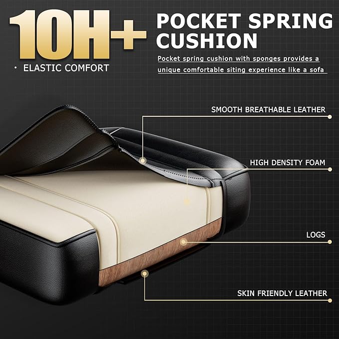 Ergonomic Gaming Chair Video Game Chair with Pocket Spring Cushion and Footrest Height Adjustable Computer Chair with Swivel Seat and Headrest (Faux Leather Black)