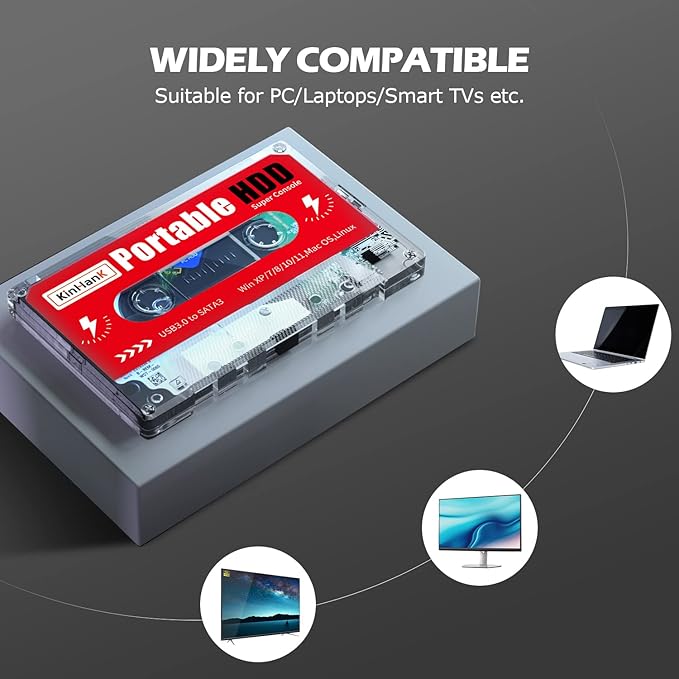 Kinhank 2T HDD Portable External Game Hard Drive Built-in 120000+ Games Batocera 33 System Compatible with 70+ Classic Emulators Support for Windows/Laptop/PC/Mac 2 Wireless Controllers