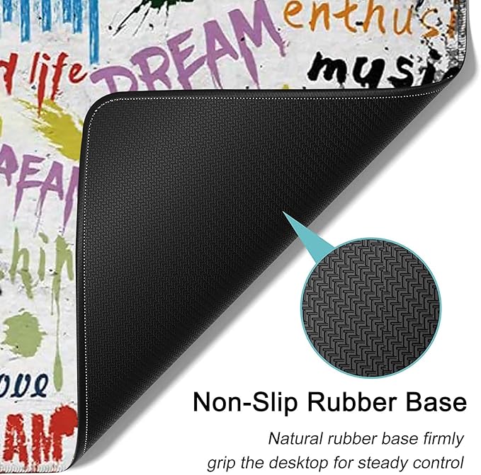 Desk Pad Extended Large Mouse Pad with Stitched Edges (31.5X11.8In) Ergonomic Mouse Wrist Rest Support Waterproof Computer Mouse Mat African Black Woman Graffiti Girls XXL White Gaming Mouse Pad