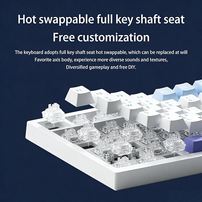 FKZ K75 Mechanical Keyboard with Knob Screen75% Hot Swap Tri-Mode Bluetooth 5.0/2.4G Wireless/Type-C Wired RGB Gaming Keyboard PCB Gasket Mount Custom Creamy Blue&ampWhite Keyboard