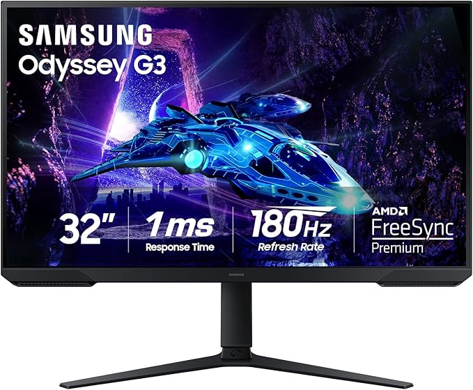 Samsung 32-Inch Odyssey G3 (G30D) Series FHD Gaming Monitor 1ms 180Hz AMD FreeSync Adjustable Stand Black Equalizer Virtual Aim Point Eye Saver Mode Flicker-Free LS32DG302ENXZA