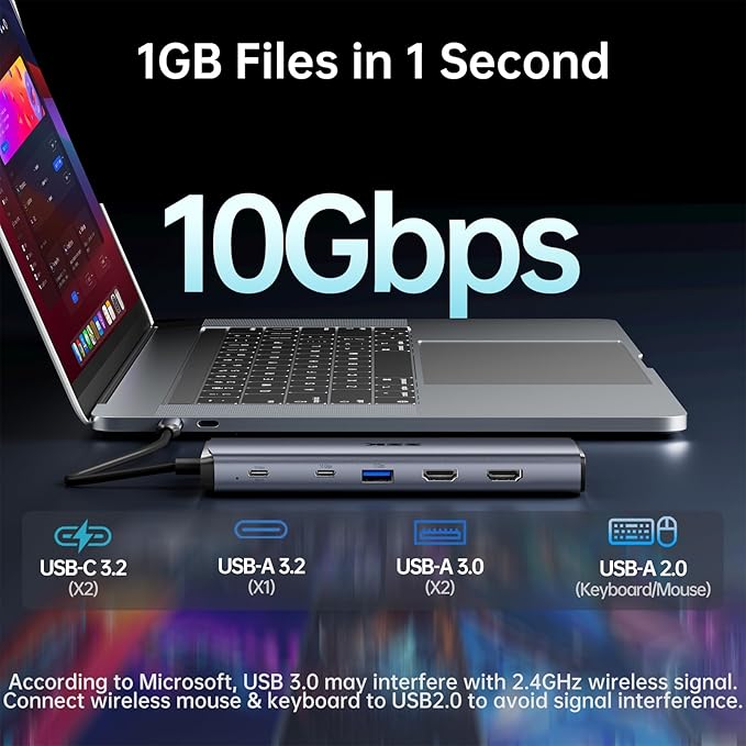SSK 8K USB C Dock for Thunderbolt Laptop MacBook Docking Station 3 Monitors10Gbps USB C Hub Dual HDMI Displayport Ethernet100W PD Mic/Audio USB C&ampA 3.2 Gen 2 Port for iPhone 15/Mac/Lenovo