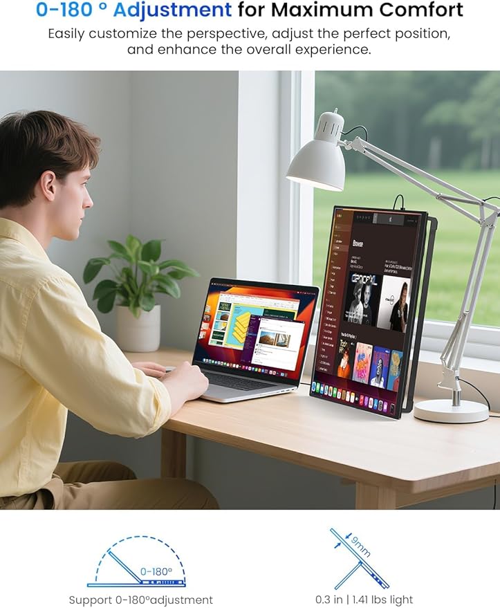 UPERFECT Portable Monitor 15.6 125% sRGB Ultra-Slim Laptop Monitor with Protective Sleeve Built-in Adjustment Stand | Speaker | VESA HDMI USB-C Plug &amp Play Second Screen for Phone Game Console