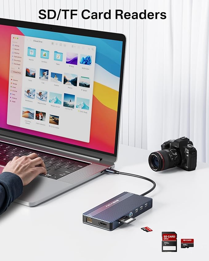 USB C Hub 14-1 USB C Docking Station Dual Monitor with 2 HDMI+DP(4K60Hz) Ethernet 3 USBC 10Gbps100W PD SD/TF 3.0 Audio Laptop Docking Station for MacBook/Dell/HP/Lenovo ThinkPad/Surface (Grey)
