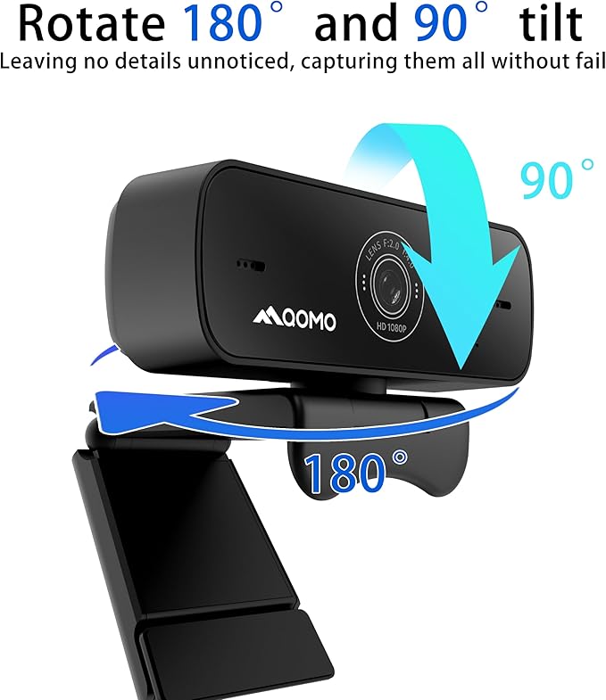 QWC 004 Full HD 1080p Webcam with Microphone 180° Rotatable USB Plug and Play Streaming Camera for PC/Mac/Laptop Zoom/Skype/Facetime/Meetings