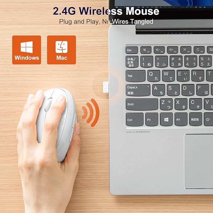 SANWA 2.4G Wireless Left Handed Mouse Ergonomic Left Hand Vertical Mouse for Small Medium Hands 5 Buttons 800/1200/1600 DPI Blue LED Sensor Compatible with Laptop PC Mac Windows White