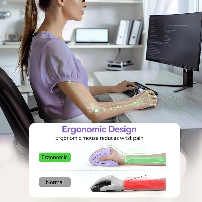 TECKNET Ergonomic Mouse Wireless Rechargeable Mouse Silent for Carpal Tunnel Right Hand 2.4GHz USB Vertical Mouse Wireless for Laptop 5 Adjustable 4800 DPI Computer MacBook Desktop