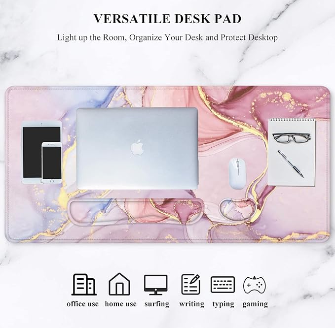 LATEEFAH Desk Mat Mouse Pad with Wrist Rest 4-in-1 Large Mouse Pads for Desk Ergonomic Mouse Pad and Keyboard Wrist Rest Gaming Keyboard Mat for Office Home