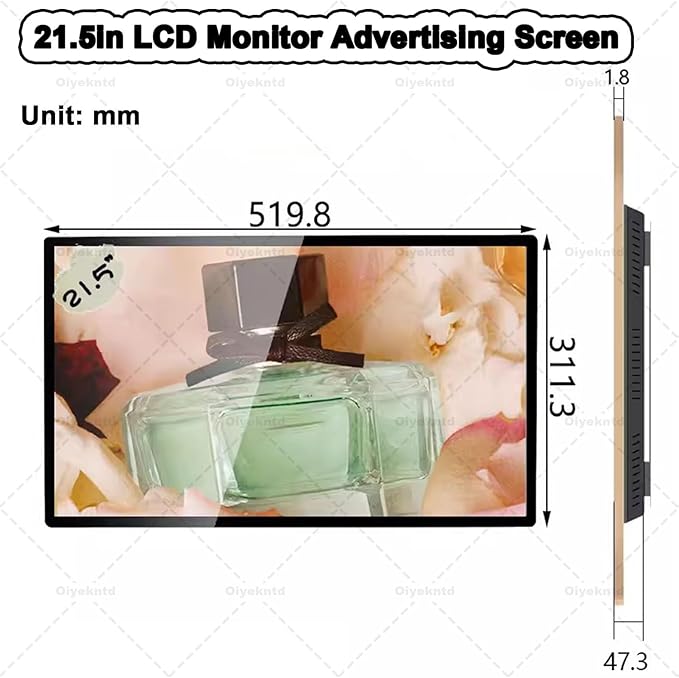 Outdoor Digital Signage Displays Wall Mount Commercial Digital LCD Billboard IP65 Waterproof for Restaurant/Bar/Food Truck/Store Remote Release/USB Release 21.5in