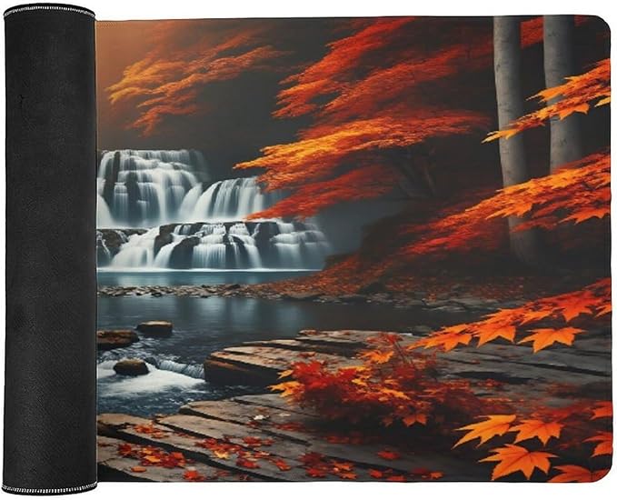 Autumn Waterfall and Colorful Foliage Desk Mat Desk Pad Large Mouse Pad Anti-Slip Big Mousepad with Stitched Edges Computer Mouse Pads for Gaming Home Office Work 16x36