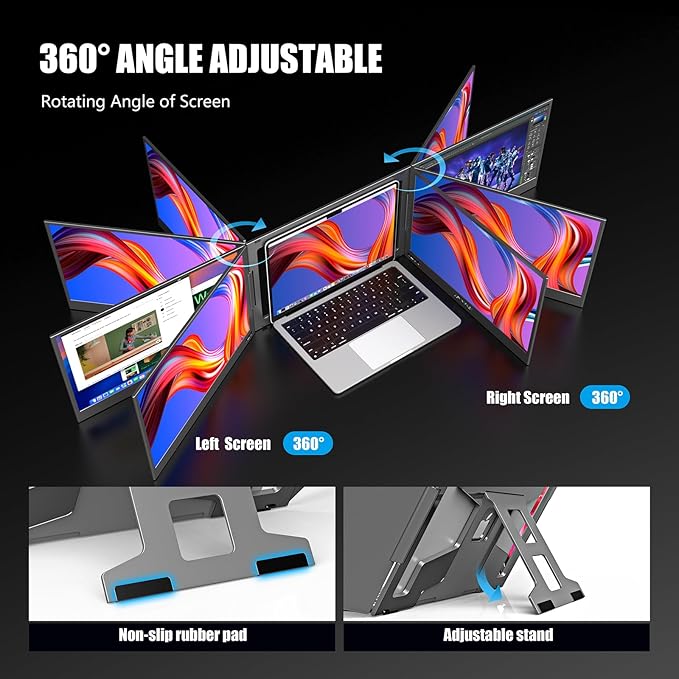 Dual Screen Laptop Monitor Extender 15.6 Fully Compatible Laptop Triple Screen Extender FHD 1080P IPS Portable Monitor for Laptops 12~17 inch Plug &amp Play with USB-C for Win/Mac/PS5/Switch/PS4