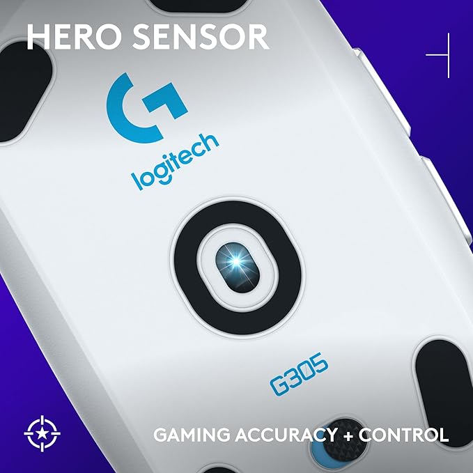 Logitech G305 Lightspeed Wireless Gaming Mouse Hero Sensor 12000 DPI Lightweight 6 Programmable Buttons 250h Battery On-Board Memory Compatible with PC Mac - White