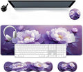 Large Mouse Pad Wrist Support SetDesk Pad+Keyboard Wrist Rest+Mouse Pad Wrist Support+Coaster4in1 XXL Big MousepadErgonomic Design Gaming Mat for Home Office TablePeony