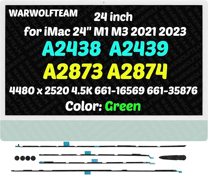 24in Compatible with iMac A2438(4-Ports) M1 2021 All in One EMC 3663 MGPC3 MGPD3 MGPF3 4480 x 2520 4.5K LCD Screen Display Assembly(661-16569 661-35876 Green)