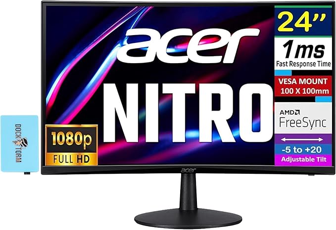 Acer ED240Q H 24 FHD Monitor with 1ms Response Time AMD FreeSync Anti-Glare VESA Mount (100x100mm) Low Blue Light VGA HDMI &amp Dockztorm USB Port Expander Black Color (UM.UE0AA.H01)