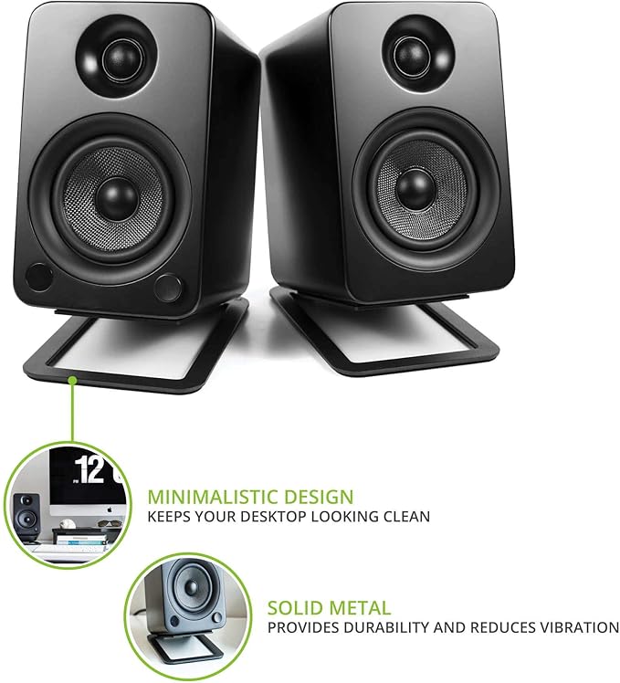 Kanto S4 Tilted Desktop Speaker Stands for Medium Bookshelf Speakers &amp Mid-Size 3”-4” Studio Monitors | Supports 8 lbs | Damping Foam Padding | ¼”-20 Mounting | Pair | Black