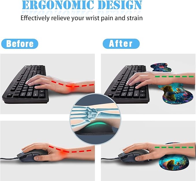 Keyboard Wrist Rest+Mouse Wrist Pad+Desk Pad SetMemory Foam Ergonomic Easy Typing Pain Relief for Computer Laptop Office Home - Mushrooms and Butterflies