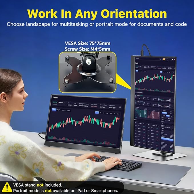 VisionOwl Portable Monitor for Laptop IPS USB-C HDMI Travel Second Monitor for MacBook Pro Air PC PS5 Xbox Portable Second Screen Built-in Kickstand Speakers VESA Mountable 17.3 Inch