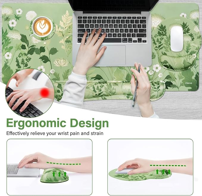 MOSISO Wrist Rest Support for Keyboard Mouse Pad Set Wild Chrysanthemum Large Mousepad&ampKeyboard and Mouse Pad&ampCoaster Ergonomic Non-Slip Easy Typing Mousepad with Memory Foam for Home Office