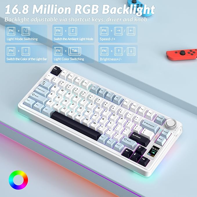 AULA S75 PRO Wireless Mechanical Keyboard with Screen&ampKnob 75% Hot Swappable Gaming Keyboard with Pre-lubed Switches RGB Backlit PBT Keycaps Creamy Sounding Pc Gaming Keyboards