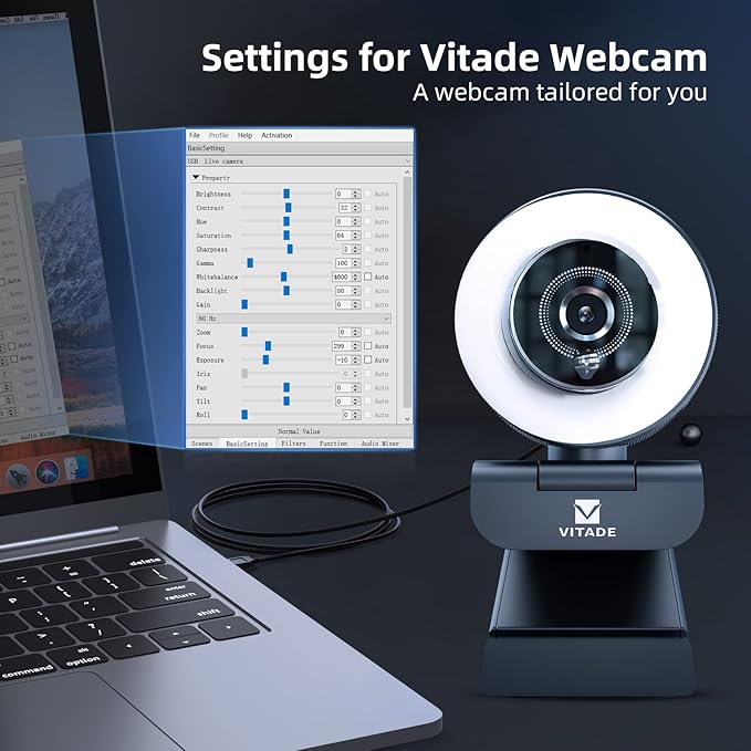 Streaming Webcam with Adjustable Ring Light Full HD 1080P Webcam with Dual Microphones and Advanced Auto-FocusPro Web Camera for Online Learning Zoom Meeting Skype Teams Gaming Laptop