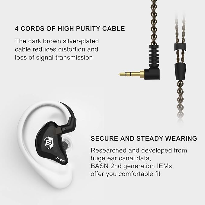 BASN USB/XLR SL2000 Dynamic Microphone and Bsinger 2nd Generation Dual Dynamic Drivers in Ear Monitor Headphones Set for Podcast Live Streaming Gaming Recording