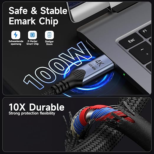 USB-c Cables 2 Pack 6.6FTusbc 3.2 Gen 2x2 Compatible with Thunderbolt 4/320Gbps high Speed Data TransferType C 100W Fast Charging4K@60Hz Video with Monitor/Display/Dock/SSD/Hub.