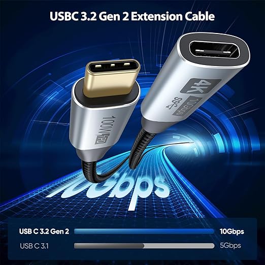 Small USB C Extension Cable 1FT Pack of 5 10Gbps Short USBC Extender Cord USBC Male to Female 100W PD Charging for MacBook Pro/Air USB C Hub Microphone Flash DriveDocking Station Phone PC