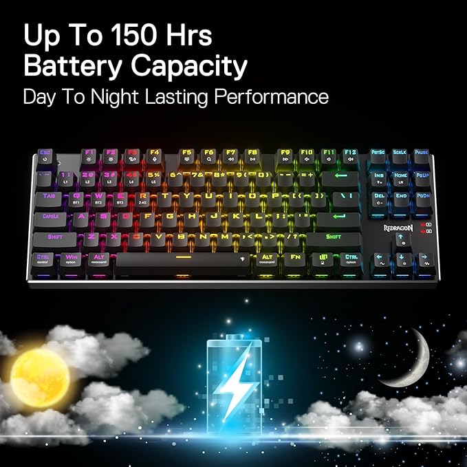 Redragon K660RGB-PRO (K556 TKL) Wireless Gaming Keyboard 80% 87 Keys BT/2.4Ghz Tri-Mode Aluminum Mechanical Keyboard w/Mac Function Keys Hot-Swap Sockets &amp Noise Absorbing Form Red Switch