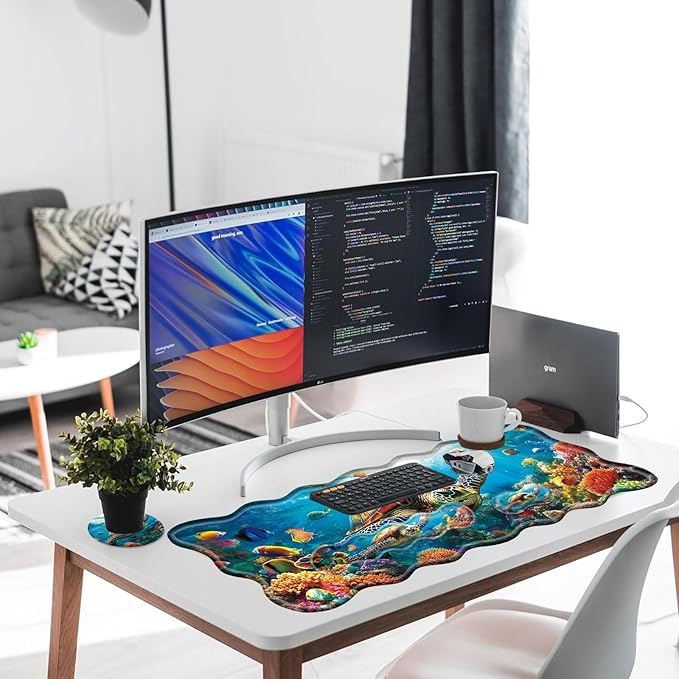 Large Gaming Mouse Pad Keyboard Wrist Rest Pad &amp Wrist Support Mousepad Set Stitched Edge Extended Non-Slip Base Memory Foam Desk Mat for Office HomeSwimming Sea Turtle