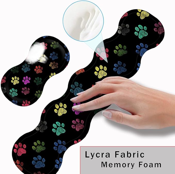 Keyboard Wrist Rest and Mouse Pad with Wrist Support Set Ergonomic CoasterMemory FoamEasy Typing Pain ReliefLarge XL Desk Mat 31.5x 11.8Colorful Paw Prints