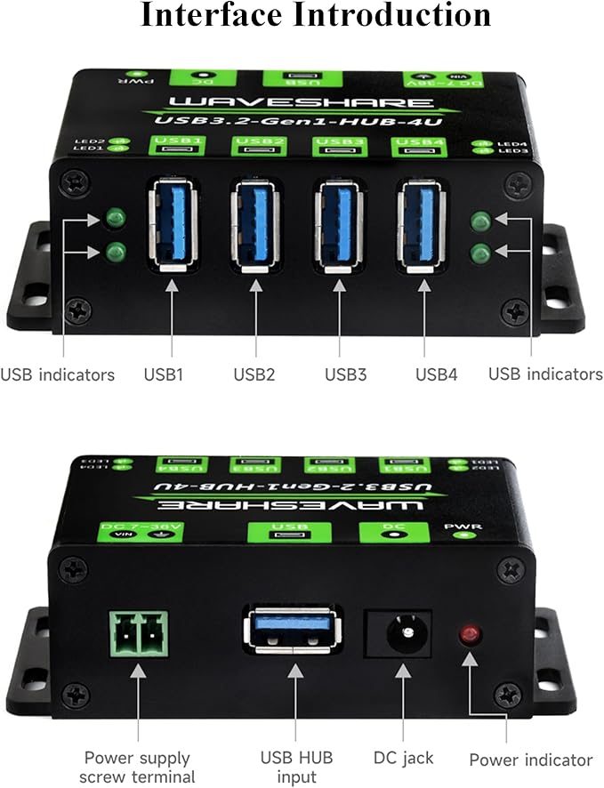 4-Ch USB 3.2 Gen1 HUB 4-Port USB Hub 4X Extended USB 3.2 Gen1 Ports and 5Gbps Compatible with WindowsLinux and Android Systems and USB 3.2/2.0/1.1 No Driver Required Plug-and-Play