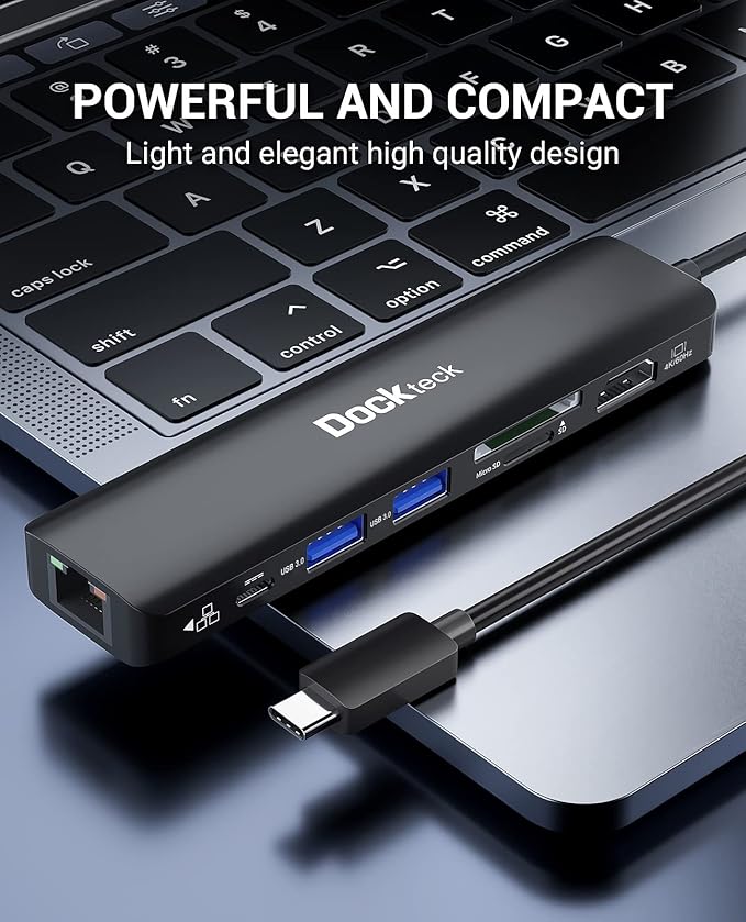 USB C Hub 4K 60Hz Dockteck 7-in-1 USB C PD Ethernet Hub Dongle with 4K 60Hz HDMI 1Gbps Ethernet 100W PD 2 USB 3.0 SD/Micro SD for MacBook Air/Pro M1 2020 iPad Pro 2021 iPad mini 6 and More