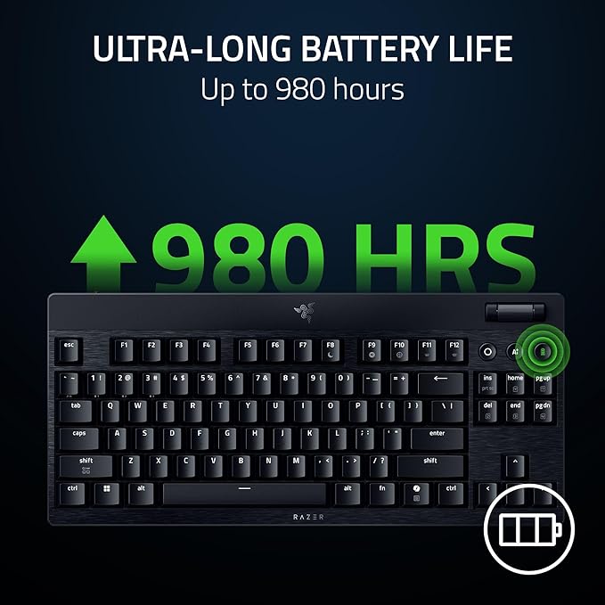 Razer BlackWidow V4 Low Profile TKL HyperSpeed Wireless Gaming Keyboard: Green Mechanical Switches - 2.4GHz Wireless &amp Bluetooth - Multi-Function Roller - 3 Control Buttons - Long Battery Life