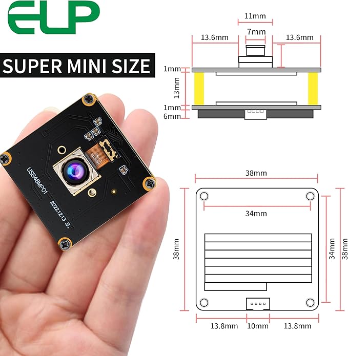 ELP 48MP Wide Angle USB Camera Module 200ms Fast Autofocus Webcam Board 100degree No Distortion Lens PC CAMERA Mini UVC USB2.0 Backup Cam UHD Second Webcamera 6000P Lightburn Camera for Laser Engraver