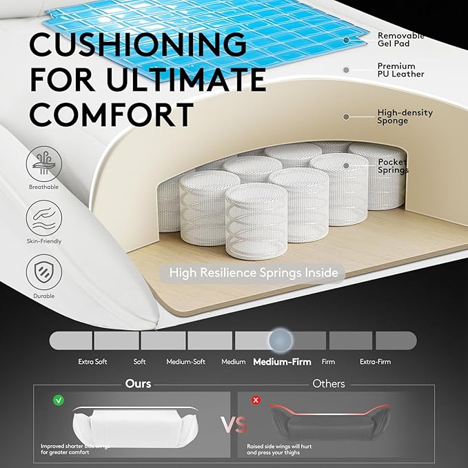 White Gaming ChairComputer Office Chair with FootrestMassage Lumbar Support and Gel PadErgonomic Reclining Adjustable Leather Gamer Chair with Headrest and Spring Cushion White