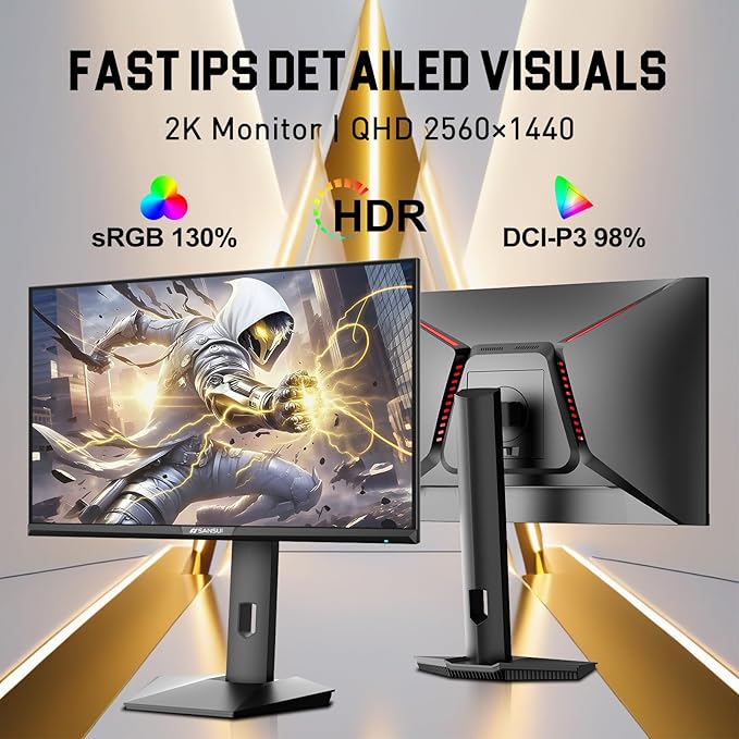 SANSUI 24.5 Inch QHD Gaming Monitor 300Hz 1ms Fast IPS Computer Monitor 2× HDMI 2.1 + 2× DP 1.4 Ports 130% sRGB Eye Care VESA Support (DP Cable Included ES-G25F6Q Pro)