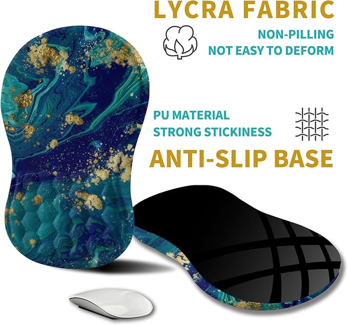 Hokafenle Ergonomic Mouse Pad Wrist Support Wrist Rest Mousepad for Carpal Tunnel Pain Relief with Integrated Memory Foam Slope Massage Bulge (11.8x7.9 inchBlue Gold