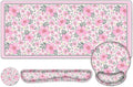 Floral Desk Mat 4in1 Large Mouse Pad with Wrist Rest Cute Desk Matt for Desktop Deskpad Mat Anti-Slip XXL Computer Ergonomic Mousepad with Wrist Support for Keyboard and Mouse I Pink Flowers