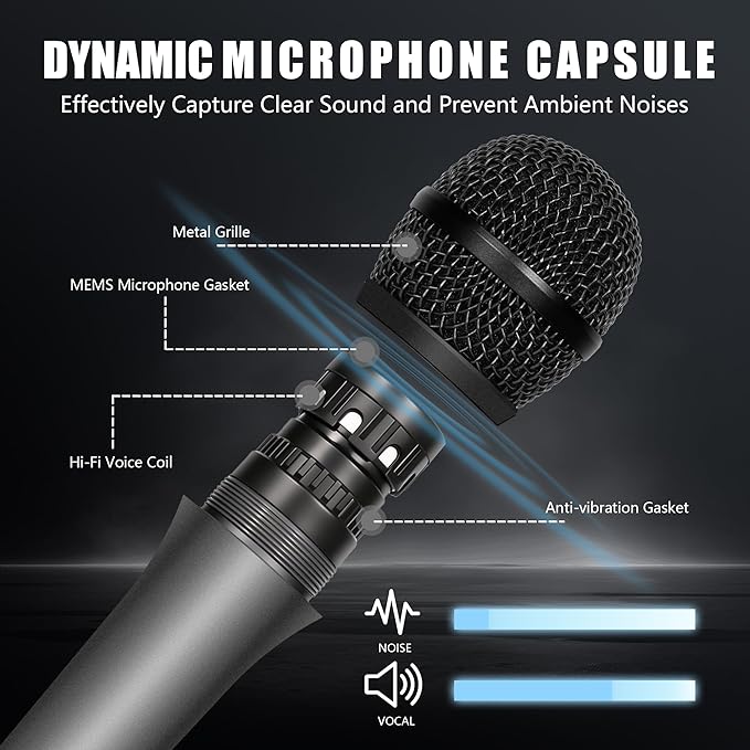 Professional Vocal Microphone for Singing Dynamic Karaoke Handheld Wired Microphone with 16ft XLR to 1/4 Audio Cable Studio Mic for Speaker Amplifier Mixer and Karaoke Machine