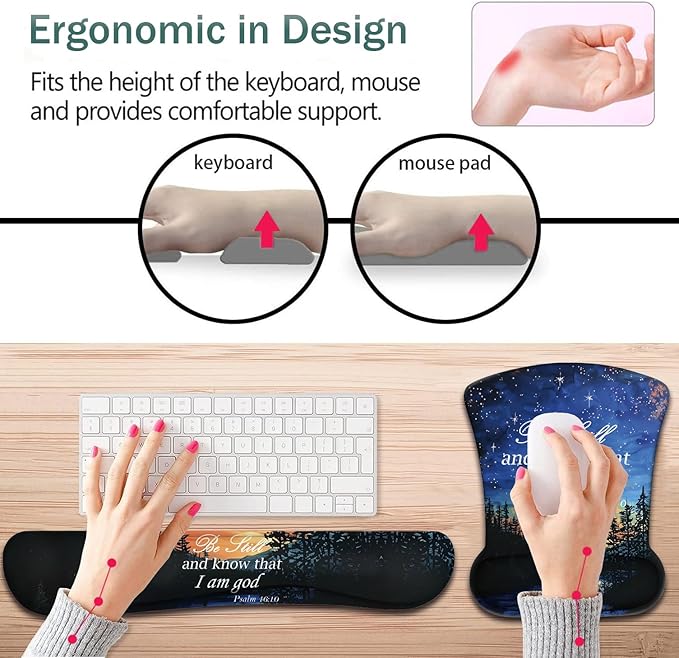 Keyboard Wrist Support + Wrist Mousepad + Coaster Combination Non-Slip PU Base with Gel Memory Mousepad Suitable for Gaming Office Pain Relief Mousepad Set - Starry Sky Bible