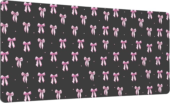 Idocolors Pink Bow Desk Mat Cute Extended Gaming Keyboard Mouse Pad Large Office Desk Cover Mat Pad Deskmat Non-Slip Leather Home Office Desk Mat Protector 31.5×15.7