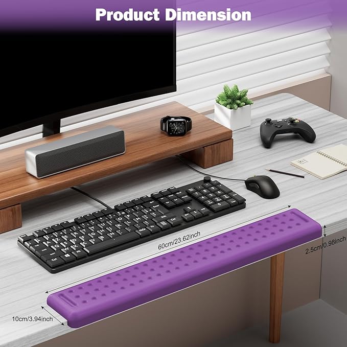 Leolee L-Shaped Desk Long Wrist Rest Elbow 60CM Purple Memory Foam Arm Rest for Desk with Non-Slip Base Ergonomic Desk Edge Cushion Wrist Support for Computer Keyboard Typing Office Home